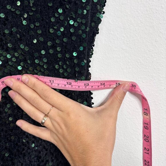 Miss Ord One-Shoulder Black-Green Sequin Evening Gown – Size S - Picture 7 of 9